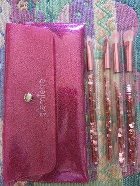Glamierre Pink Glitter Makeup Brush Set with Case